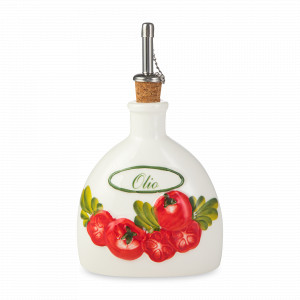 Бутылка для масла, 13 см, 250 мл, керамика, белый, декор, серия Томаты, EDELWEISS, Италия, Бутылки для масла и уксуса, гейзеры