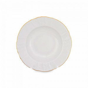 Тарелка для пасты, 21 см, фарфор, белый, золотой, серия Белый узор, BERNADOTTE, Чехия, Тарелки для пасты