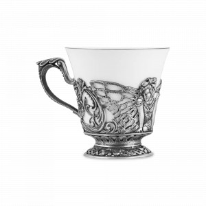 Чашка &quot;Фея&quot;, латунь, фарфор, 200 мл, серия Летний сад, Кольчугинский Мельхиор, Россия, Стаканы с подстаканниками