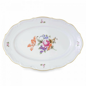 Блюдо овальное, 33 см, фарфор, белый, декор, серия Мейсенский букет, REPAST, Чехия, Мейсенский букет REPAST