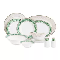 Сервиз обеденный на 6 персон Изумруд, 27 предметов, костяной фарфор, белый, зеленый, серия Emily, ANNA LAFARG, Китай, 