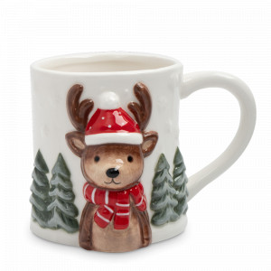 Кружка «Олень в шапке и шарфе», 400 мл, керамика, белый, рельеф, серия New Year, ANNA LAFARG, Китай, Кружки