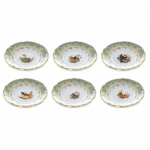 Набор из 6-ти суповых тарелок Охота, 23 см, фарфор, зеленый, серия Мария-Тереза, REPAST, Чехия, Тарелки REPAST