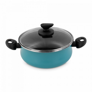 Кастрюля низкая с крышкой, 24 см, сталь, стеклоэмаль, бирюзовый, серия Country M4, VITRINOR, Испания, Посуда антипригарная