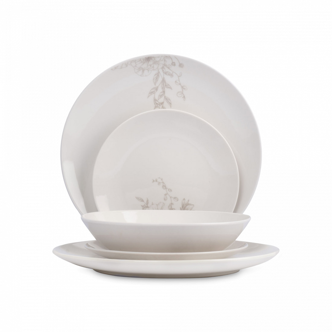 Сервиз обеденный на 6 персон Бежевые цветы, 18 предметов, фарфор, белый, декор, серия Lorenzo, ANNA LAFARG, Китай