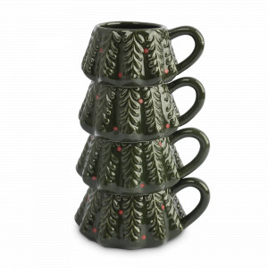 Набор из 4-х кружек «Елка», фарфор, зеленый, рельеф, серия New Year, ANNA LAFARG, Китай, Кружки