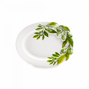 Блюдо овальное, 22 х 14 см, керамика, белый, зеленый, серия Оливки, EDELWEISS, Италия, EDELWEISS (Италия)