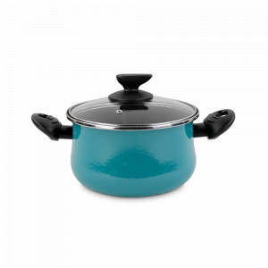 Кастрюля высокая с крышкой, 16 см, сталь, стеклоэмаль, бирюзовый, серия Country M4, VITRINOR, Испания, Посуда антипригарная