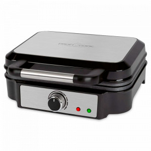 Вафельница на 2 вафли, нержавеющая сталь, пластик, черный, стальной, PROFI COOK, Германия, Вафельницы