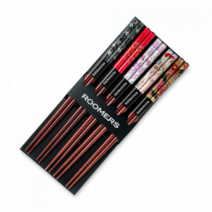 Набор из 5-ти пар палочек для еды, 22.5 см, бамбук, коричневый, декор, ROOMERS TABLEWARE, Нидерланды, Палочки для суши