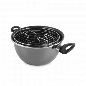 Кастрюля для фритюра, 24 см, сталь, стеклоэмаль, черный, серия Authentique Crystal, VITRINOR, Испания, Посуда антипригарная