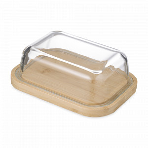 Масленка, 18 х 14 х 6 см, боросиликатное стекло, бамбук, прозрачный, SMART SOLUTIONS, Россия, Икорницы, масленки