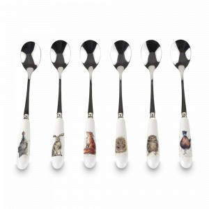 Набор чайных ложек «Забавная фауна», 6 штук, 15 см, костяной фарфор, нержавеющая сталь, стальной, декор, серия Wrendale Designs, ROYAL WORCESTER, Великобритания, ROYAL WORCESTER (Великобритания)