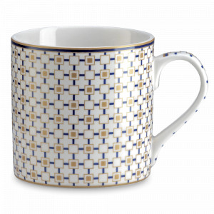 Кружка Квадраты, 400 мл, фарфор, белый, синий, золотой кант, серия Charles, Pozzi Milano 1876, Италия, Кружки