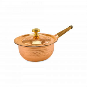 Сотейник с крышкой &quot;КМ&quot;, 1,7 л, медь кованая, дерево, серия Медная посуда, Кольчугинский Мельхиор, Россия, Кольчугинский мельхиор