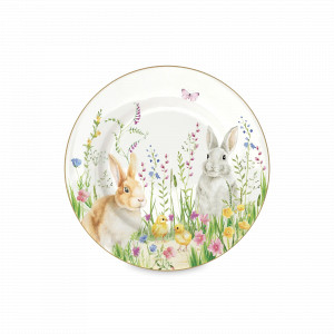 Тарелка закусочная Кролики и цветы, 19 см, фарфор, белый, декор, серия Happy Easter, EASY LIFE (R2S), Италия, Красивые тарелки для сервировки