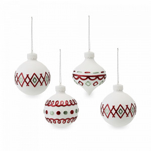 Набор из 4-х ёлочных украшений с подсветкой Festive embroidey, фарфор, белый, декор, серия New Year Essential, TKANO, Россия, Декор для дома TKANO