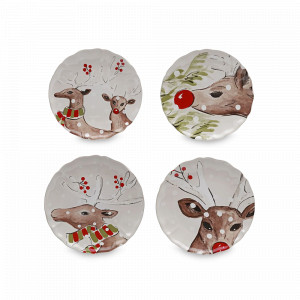 Набор из 4-х закусочных тарелок White, 21.4 см, керамика, декор, серия Deer Friends, COSTA NOVA, Португалия, COSTA NOVA (Португалия)