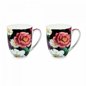 Набор из 2-х кружек «Розы» в подарочной упаковке, 380 мл, фарфор, черный, декор, серия Magic Flowers, CARMANI, Польша, Кружки