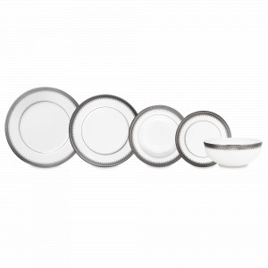 Сервиз столовый на 6 персон, 20 предметов, костяной фарфор, белый, серебристый, серия Монета, NARUMI, Япония, NARUMI (Япония)