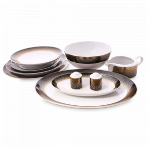 Сервиз столовый на 6 персон Black Gold, 25 предметов, фарфор, черный, золотой, серия Constanza Rio, FALKENPORZELLAN, Германия, Наборы столовой посуды