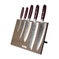 Набор кухонных ножей, 5 штук, на магнитной подставке ComposeEat (коричневая), серия GOU 161, YAXELL, Япония, 