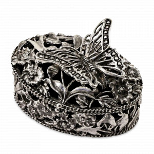 Шкатулка «Бабочка», латунь, серебристый, серия Летний сад, Кольчугинский Мельхиор, Россия, Шкатулки