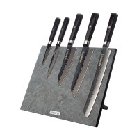 Набор кухонных ножей, 5 штук, на магнитной подставке, серия Black Damascus, HEIMCUT, Россия