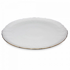 Блюдо для пиццы, 32 см, фарфор, белый, золотой, серия Белый узор, BERNADOTTE, Чехия, НОВИНКИ