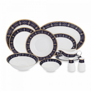 Сервиз обеденный на 12 персон Офелия (кобальт), 50 предметов, костяной фарфор, белый, синий, серия Emily, ANNA LAFARG, Китай, Столовые сервизы из фарфора