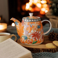 Чайник заварочный, 1 л, фарфор, оранжевый, декор, серия London Pottery, KITCHEN CRAFT, Великобритания_00818450050981486072.jpg