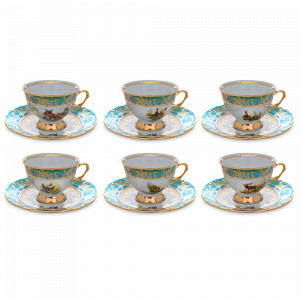 Набор из 6-ти кофейных пар мокко Охота, 100 мл, фарфор, зеленый, серия Мария-Тереза, REPAST, Чехия, Мария-Тереза REPAST