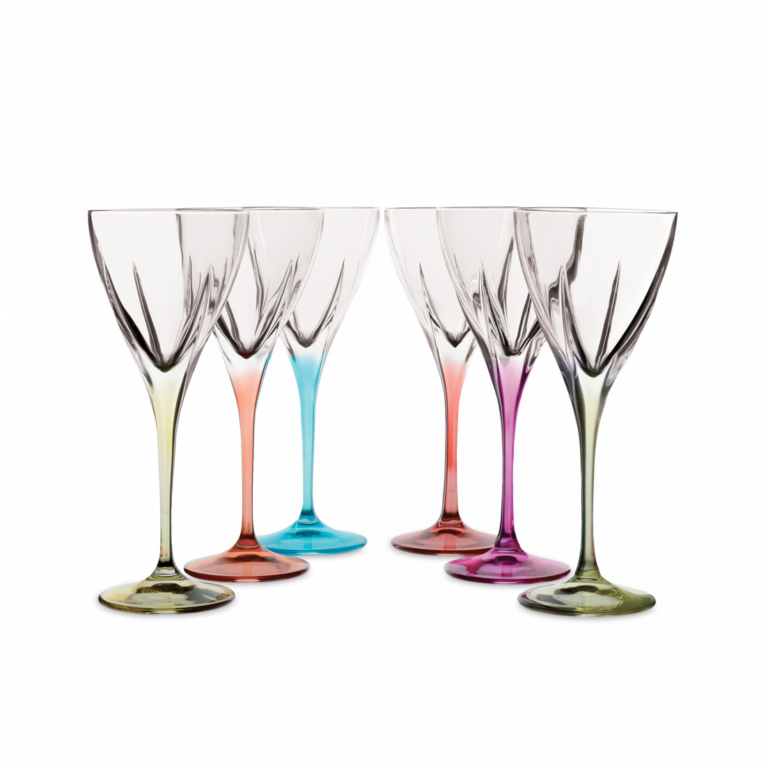 Набор из 6-ти бокалов Prosecco Color, 250 мл, хрустальное стекло, мультиколор, серия Fusion, RCR, Италия