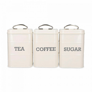 Набор емкостей для хранения, 3 предмета, нержавеющая сталь, кремовый, серия Living Nostalgia, KITCHEN CRAFT, Великобритания, Банки для хранения Kitchen Craft