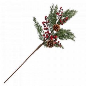 Декор - ветка декоративная «Шишки и красные ягоды», 73 см, пластик, шишки, зеленый, коричневый, серия New Year, ANNA LAFARG, Китай, Новогодний Декор ANNA LAFARG