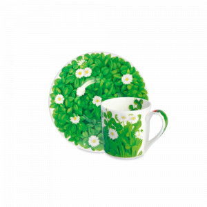 Пара кофейная, 100 мл, костяной фарфор, зеленый, белый, серия Prati Italiani, TAITU, Италия, Итальянский фарфор