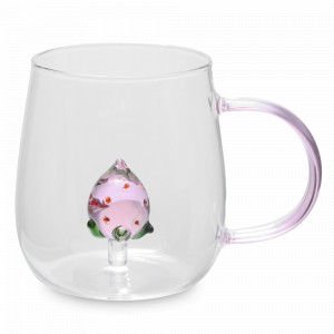 Кружка Клубничка, 400 мл, боросиликатное стекло, розовая ручка, DECOR DE TABLE, Россия, Кружки