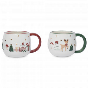 Набор из 2-х кружек «Олень и Кот», 400 мл, керамика, белый, декор, серия New Year, ANNA LAFARG, Китай, Кружки