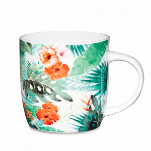 Кружка Palm Leaf, 425 мл, костяной фарфор, декор, серия Barrel Mugs, KITCHEN CRAFT, Великобритания, Большие кружки
