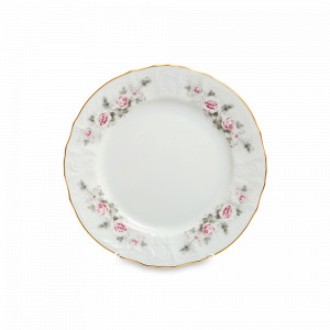 Тарелка десертная, 19 см, фарфор, белый, золотая отводка, серия Серая роза, BERNADOTTE, Чехия, Тарелки