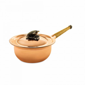 Сотейник с крышкой «Кукуруза», 20 см, 1.5 л, медь, дерево, серия Медная посуда, Кольчугинский Мельхиор, Россия, Медные сотейники