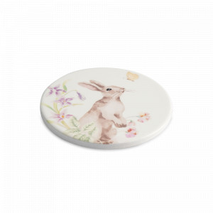 Подставка под кружку, 11 см, керамика, пробка, белый, декор, серия Flower Rabbit, ANNA LAFARG, Китай, Flower Rabbit ANNA LAFARG