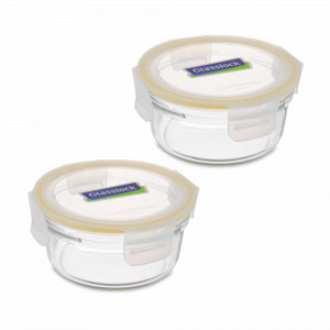 Набор из 2-х круглых контейнеров, 900 мл, стекло, пластик, GLASSLOCK, Корея, Наборы контейнеров GLASSLOCK