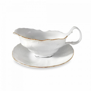 Соусник с подставкой, 500 мл, фарфор, белый, золотой, серия Белый узор, BERNADOTTE, Чехия, Соусники набор