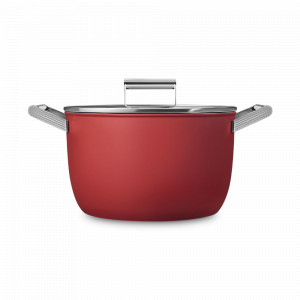 Кастрюля с антипригарным покрытием, 26 см, 7,7 л, алюминий, красный, SMEG, Италия, Посуда антипригарная