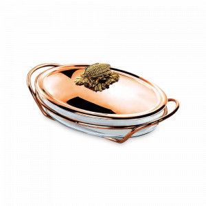 Блюдо для горячего с крышкой «Кукуруза», 2.4 л, медь, стекло, серия Медная посуда, Кольчугинский Мельхиор, Россия, Мармиты