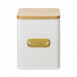 Банка квадратная для хранения чая, 1.7 л, углеродистая сталь, бамбук, кремовый, серия Irmel, SMART SOLUTIONS, Россия, Емкости для хранения сыпучих продуктов