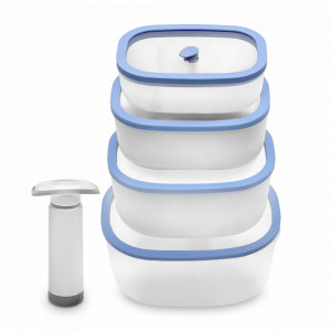 Набор из 4-х вакуумных контейнеров и нососа, 0,5 л, 0,9 л, 1,4 л, 2,3 л, полипропилен, стекло, сиреневый, серия Fresco, STATUS, Словения, STATUS (Словения)