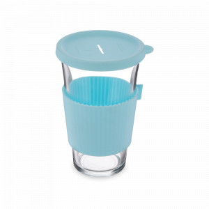 Стакан с силиконовой крышкой, 500 мл, стекло, голубой, GLASSLOCK, Корея, Кружки и стаканы термо
