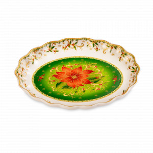 Блюдо овальное «Palais Royal Рождественская звезда», 28 х 22 см, фарфор, декор, LAMART, Италия, Блюда из фарфора